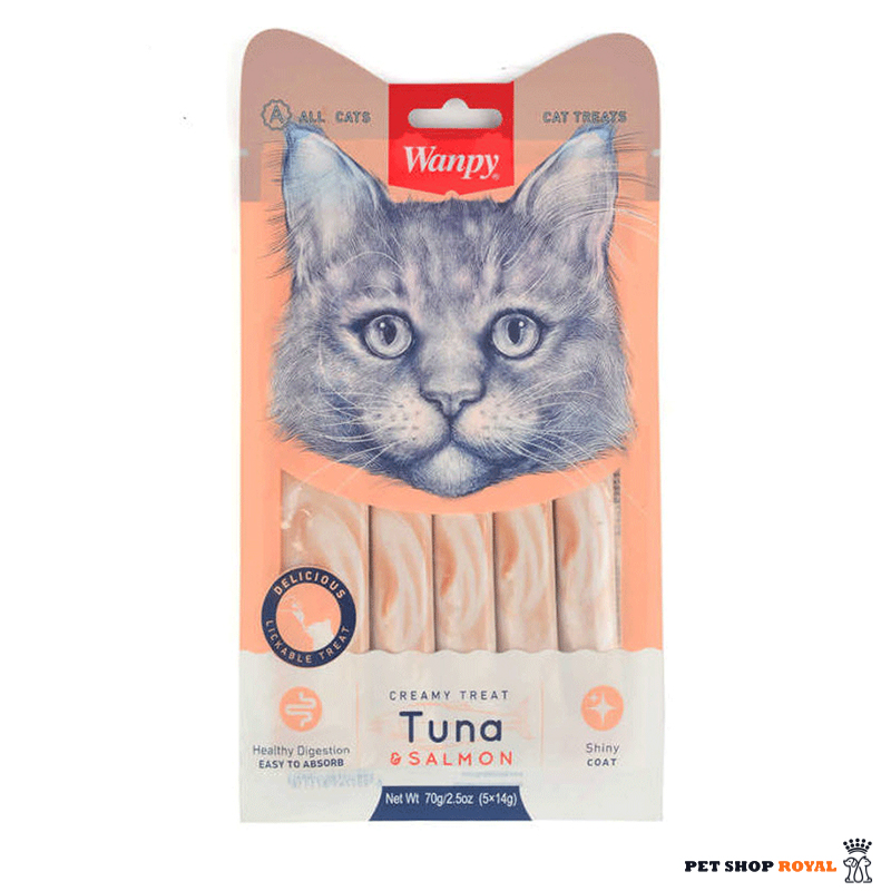 بستنی گربه ونپی با طعم ماهی تن و سالمون مدل Wanpy Tuna & Salmon بسته 5 عددی