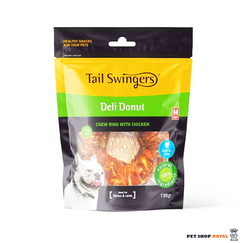 تشویقی سگ تیل سوینگر مدل دونات فلورایدی دورپیچ مرغ Tail Swingers Chew Ring Chicken