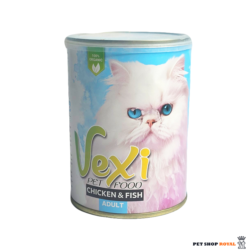 کنسرو پته گربه وکسی طعم مرغ و ماهی وزن 400 گرم