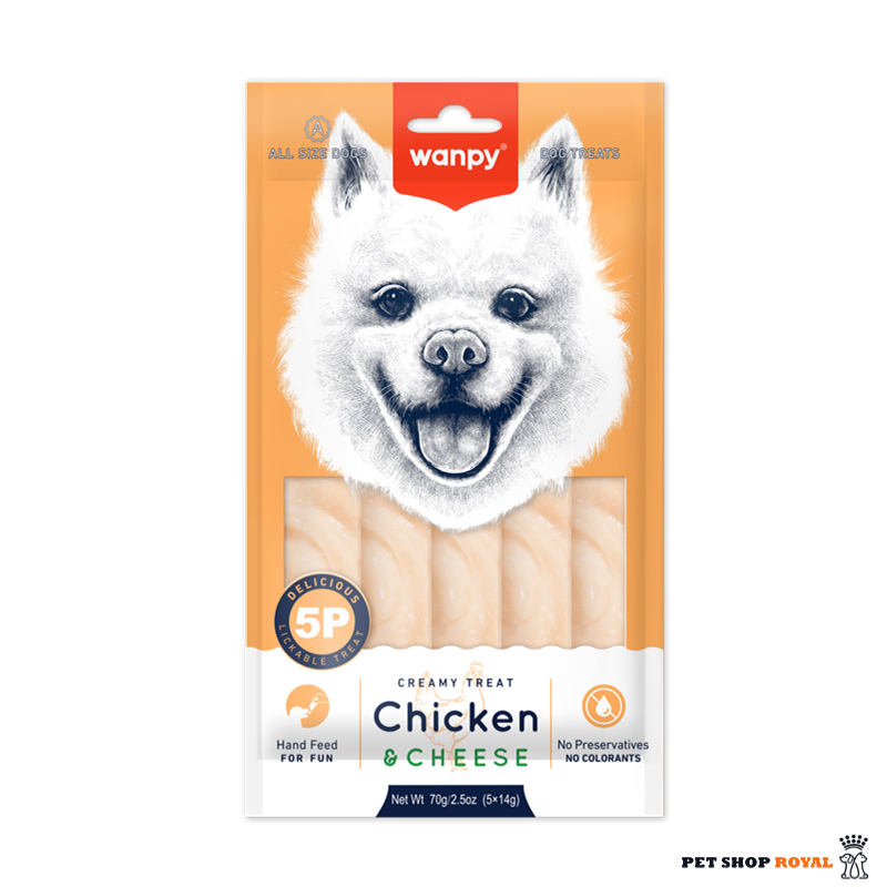 بستنی سگ ونپی با طعم مرغ و پنیر Wanpy Dog Creamy Treat With Chicken And Cheese بسته 5 عددی