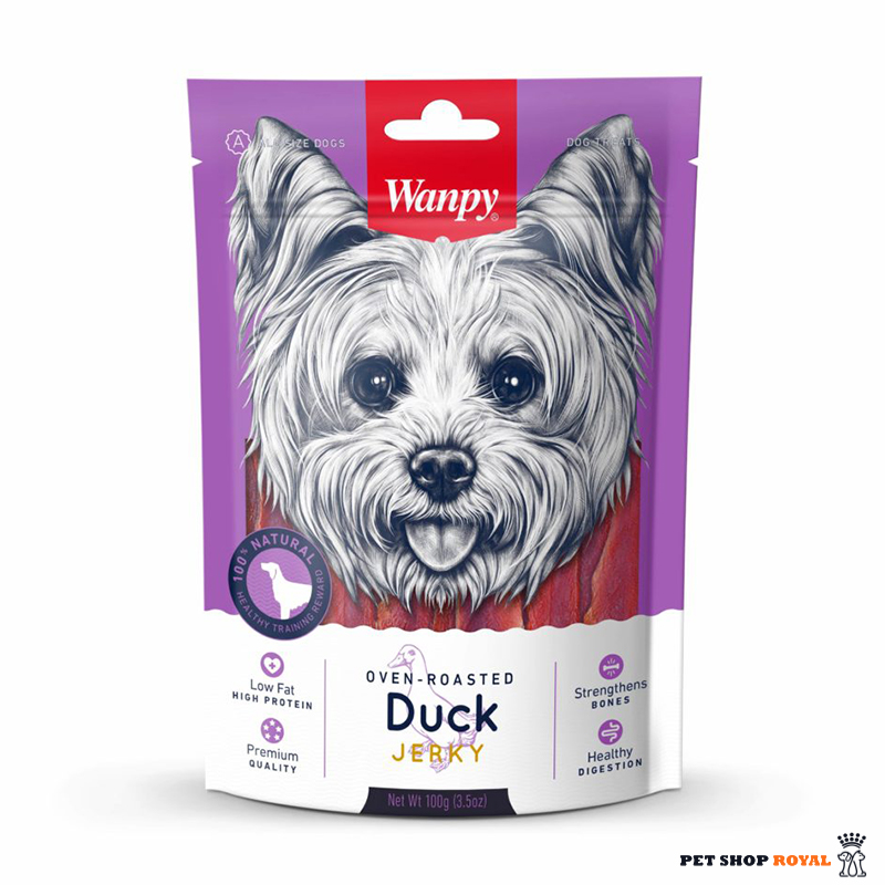 تشویقی سگ ونپی طعم اردک duck jerky وزن ۱۰۰ گرم