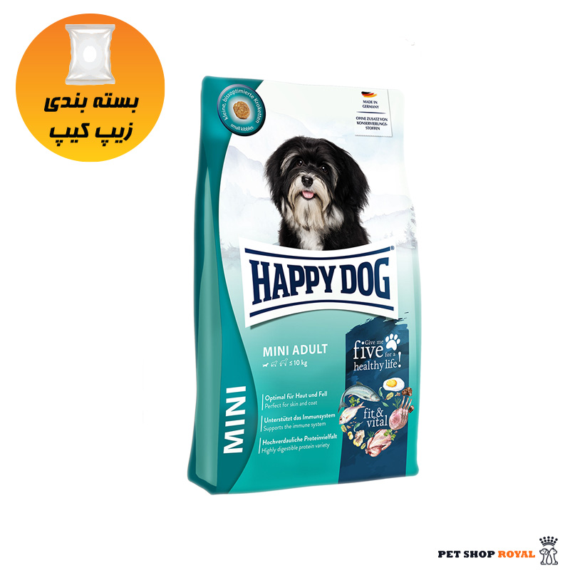 غذا خشک سگ بالغ نژاد کوچک هپی داگ طعم مرغ و ماهی و بره مدل مینی ادالت وزن 1 کیلوگرم Happy Dog Mini Adult