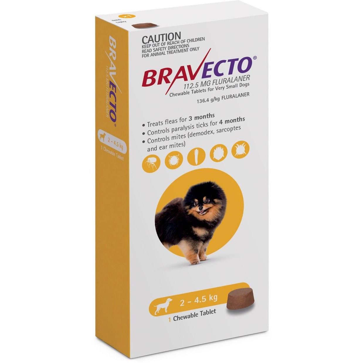 قرص ضد کک و کنه سگ براوکتو bravecto (2 تا 4.5 کیلوگرم )